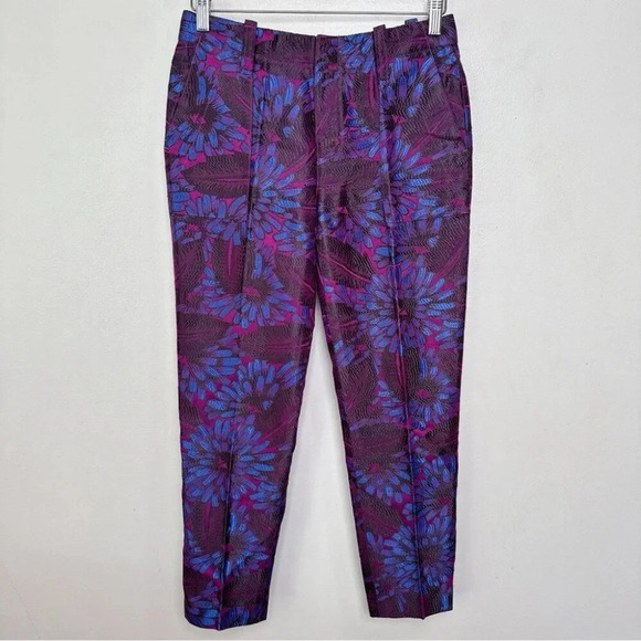 J.crew Womens 0 Midnight Jacquard Floral Slim Trouser In Purple - Picture 2 of 14